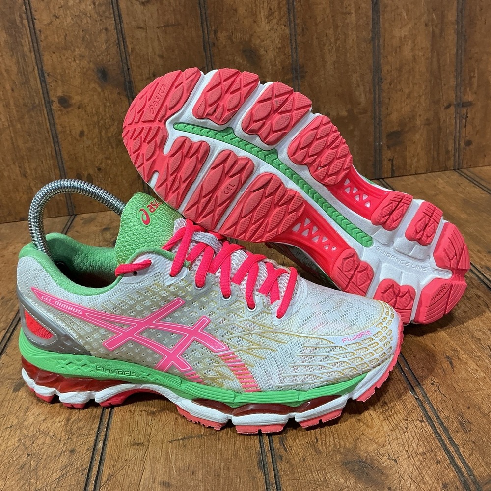 ASICS Gel-Nimbus Sneakers Women's Size 7 Silver Pink Green Running Shoes T557N